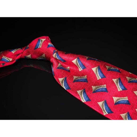 NWOT J.Z. Richards 100% Silk Tie Red Blue Foulard Men's Designer Necktie - Picture 1 of 4